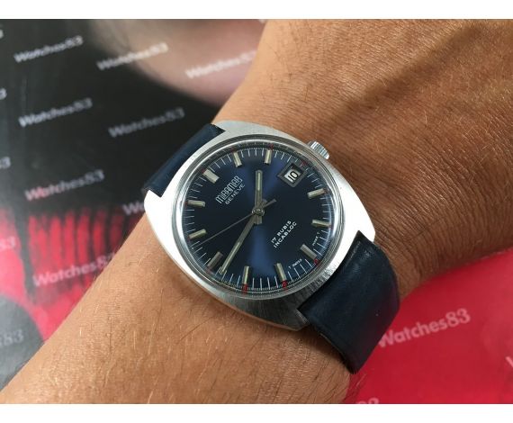 Miramar Geneve Reloj suizo antiguo de cuerda NOS 17 Rubis Dial azul *** Nuevo de antiguo Stock ***