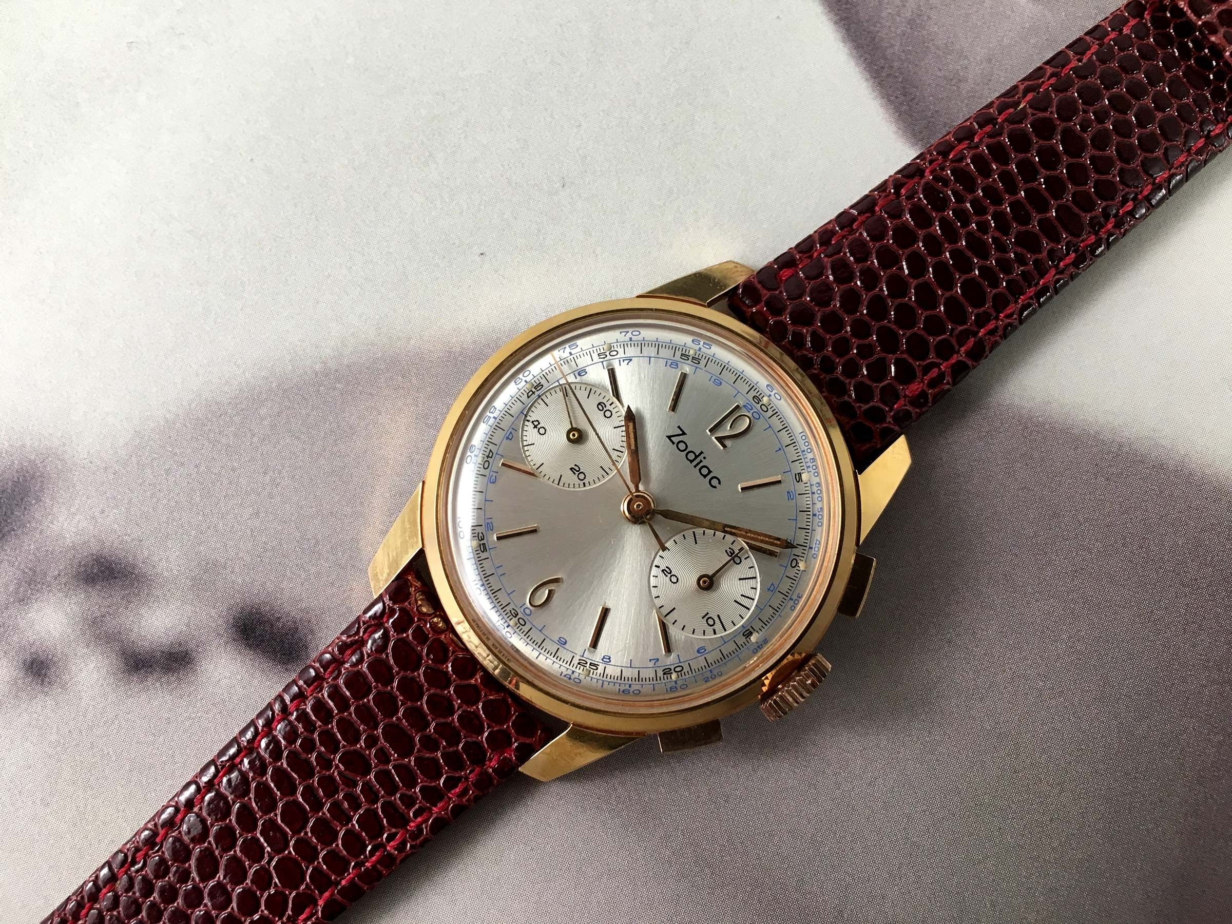 NOS Zodiac Valjoux 92 Vintage swiss chronograph manual wind watch ...