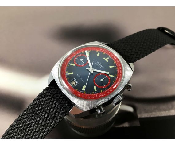 PALLAS Reloj Cronografo antiguo de cuerda Valjoux 7734 Oversize Racing Esfera negra *** PRECIOSO ***