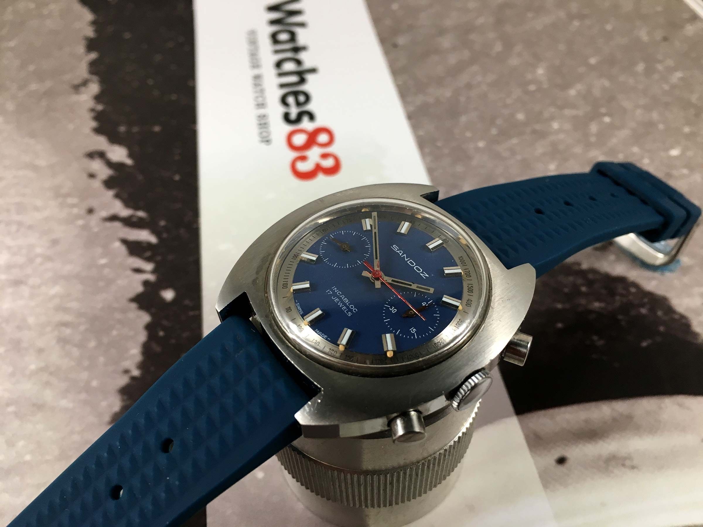 SANDOZ Vintage chronograph swiss hand wind watch Cal Valjoux 7733