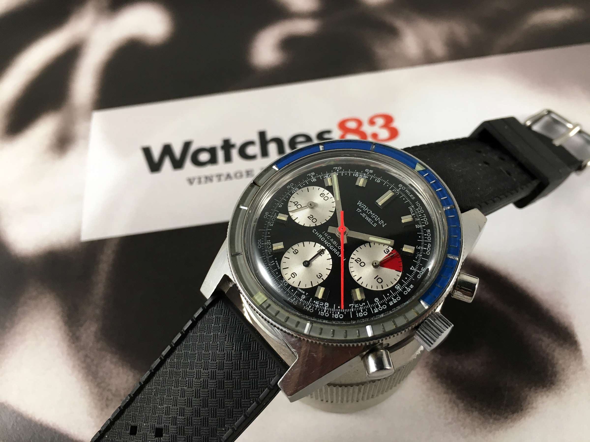 WAKMANN vintage swiss hand winding chronograph watch triple