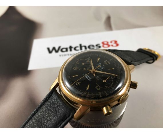 LUZ Vintage chronograph swiss hand winding watch Cal Landeron 248 Plaqué OR Black Dial *** OVERSIZE ***