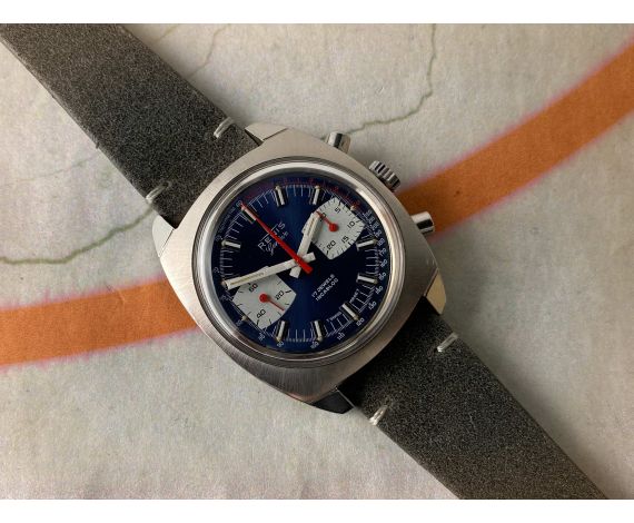 RENIS GENÈVE Reloj suizo cronógrafo antiguo de cuerda Valjoux 7733 RACING STYLE *** DIAL AZUL ***
