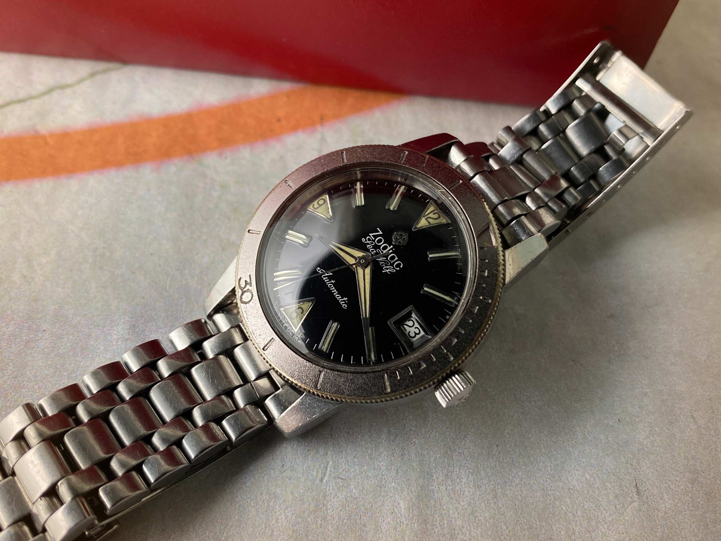 Zodiac Sea Wolf Diver Vintage Swiss Automatic Watch 20 Atm Ref 722 916 Cal 70 72 Box