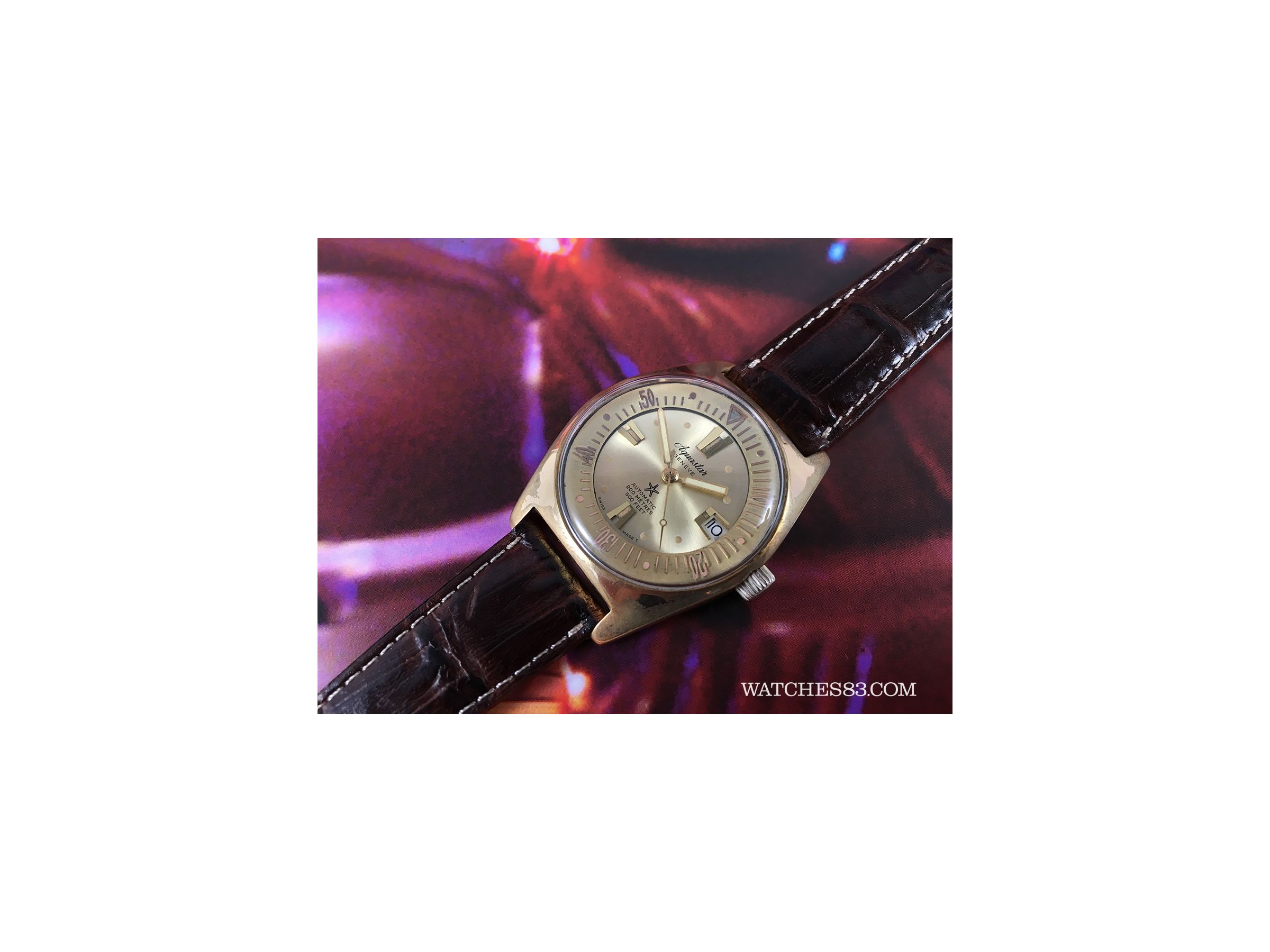 Vintage swiss automatic watch Aquastar Genève Diver 600 Goo Feet 200m ...