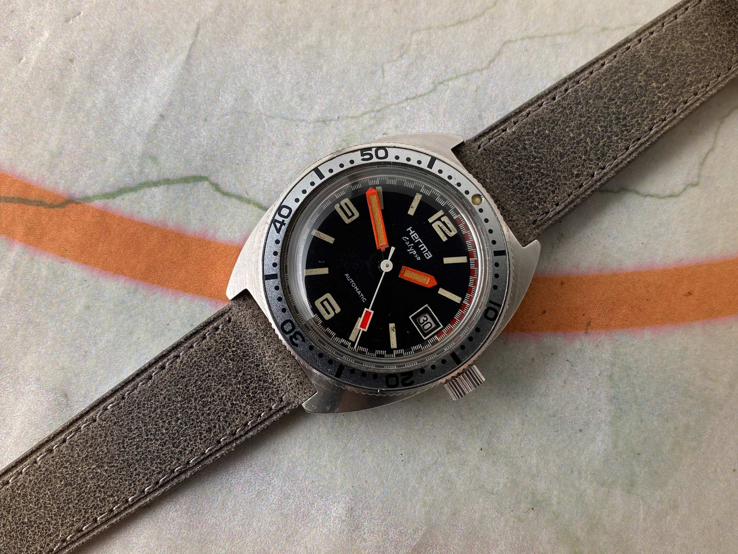 HERMA CALYPSO DIVER automatic vintage watch Cal. FE 3611 *** 200M ...