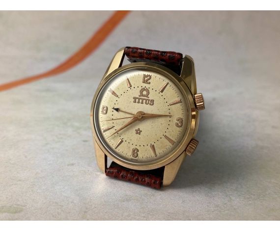 TITUS Vintage swiss manual winding alarm watch Cal. AS 1475 Ref 5898 Gold plated 20 Microns *** BEAUTIFUL PATINA ***