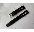 ELLIPTICAL HOLES Perforated Leather Watch Strap - VINTAGE DIVER - 19mm *** BLACK ***