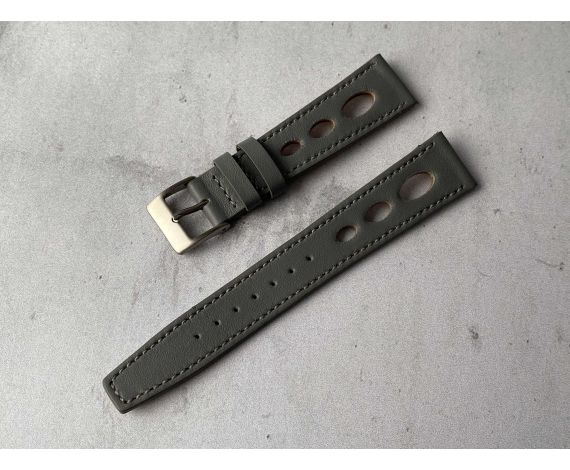 ELLIPTICAL HOLES Perforated Leather Watch Strap - VINTAGE DIVER - 19mm *** GREY ***