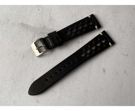 RACING Vintage Perforated Leather Watch Strap *** BLACK/BEIGE ***