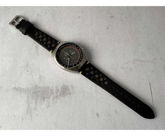 RACING Correa de Reloj Vintage de Cuero perforada *** NEGRO/BEIGE ***