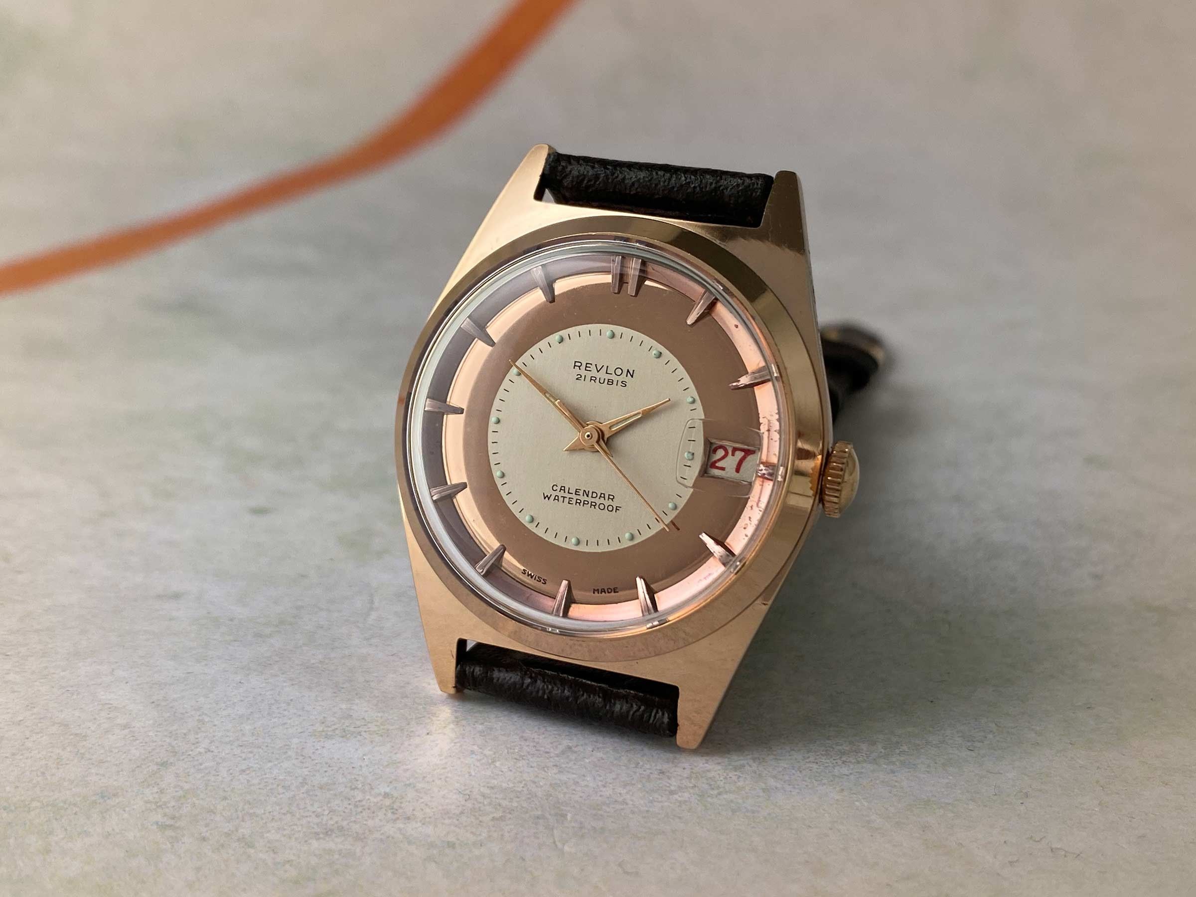 N.O.S. REVLON Vintage swiss hand winding watch Cal. EB 8021 MIRROR