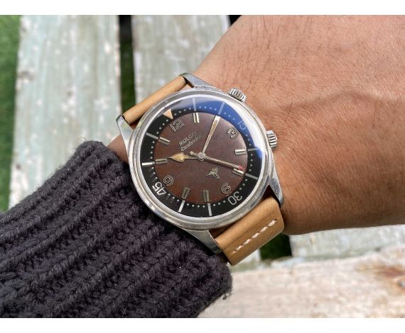 MULCO ESCAFANDRA SUPER COMPRESSOR Swiss automatic vintage LARGE DIAMETER watch Ref. 250-101 Cal. ETA 2375 *** CHOCOLATE DIAL ***