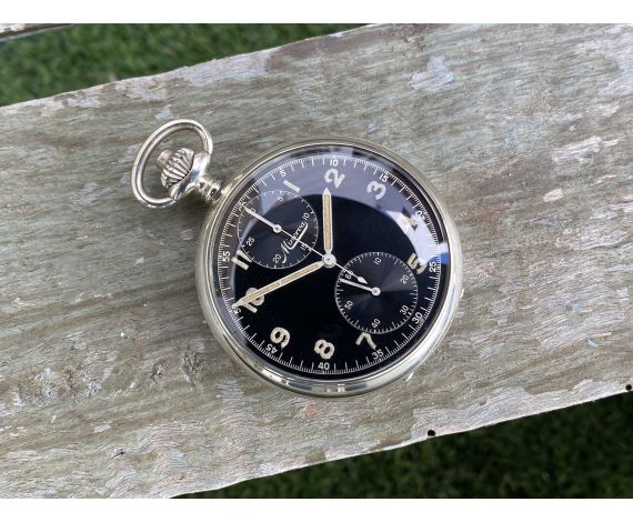 MINERVA WW2 Reloj Cronógrafo antiguo de bolsillo del Ejército alemán KRIEGSMARINE Cal. 19CH *** ESFERA NEGRA BRILLANTE ***