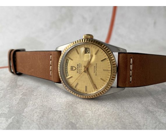 TUDOR OYSTER PRINCE DATE DAY Vintage Swiss automatic watch Ref. 94613 Steel and Gold *** LINEN DIAL ***