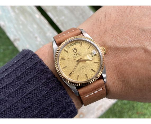 TUDOR OYSTER PRINCE DATE DAY Vintage Swiss automatic watch Ref. 94613 Steel and Gold *** LINEN DIAL ***