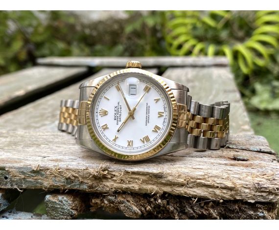 ROLEX OYSTER PERPETUAL DATEJUST Vintage Swiss automatic watch Ref. 16013 ALL ORIGINAL Cal. 3035 *** STEEL AND GOLD ***