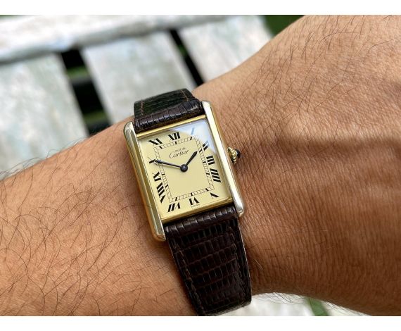 MUST DE CARTIER TANK VERMEIL Vintage watch with manual winding Cal. 78-1 SILVER 925 Gold G20 BEAUTIFUL. *** ALL ORIGINAL ***