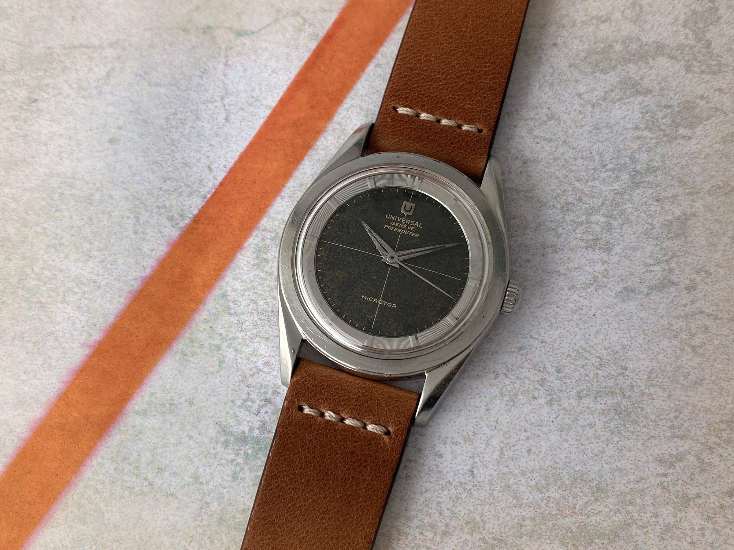 UNIVERSAL GENEVE POLEROUTER 1957 Ref. 20360-1 Vintage swiss automatic watch 28 JEWELS Cal. 215 MICROTOR *** TROPICALIZED ***