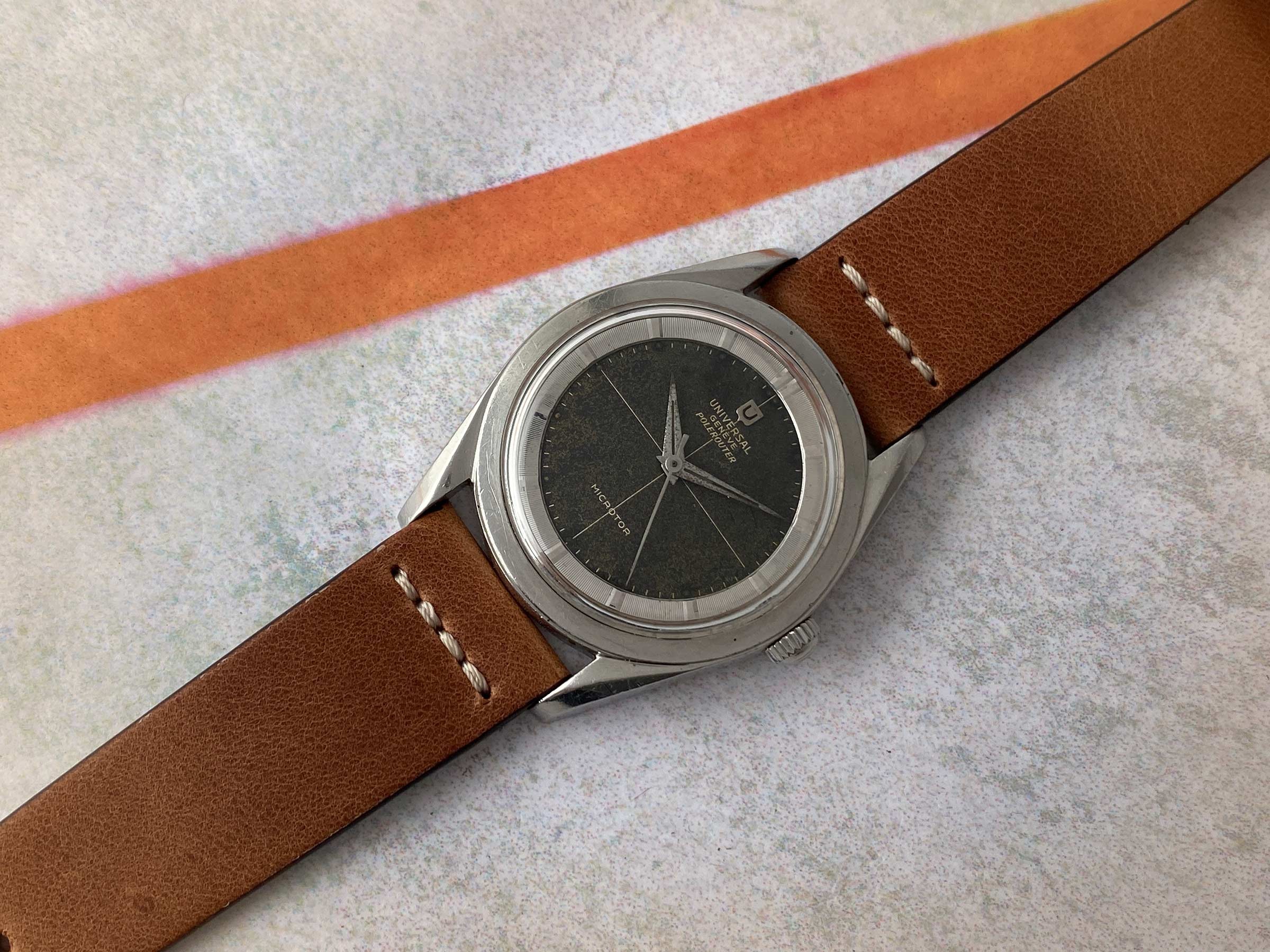 UNIVERSAL GENEVE POLEROUTER 1957 Ref. 20360-1 Vintage swiss automatic watch 28 JEWELS Cal. 215 MICROTOR *** TROPICALIZED ***
