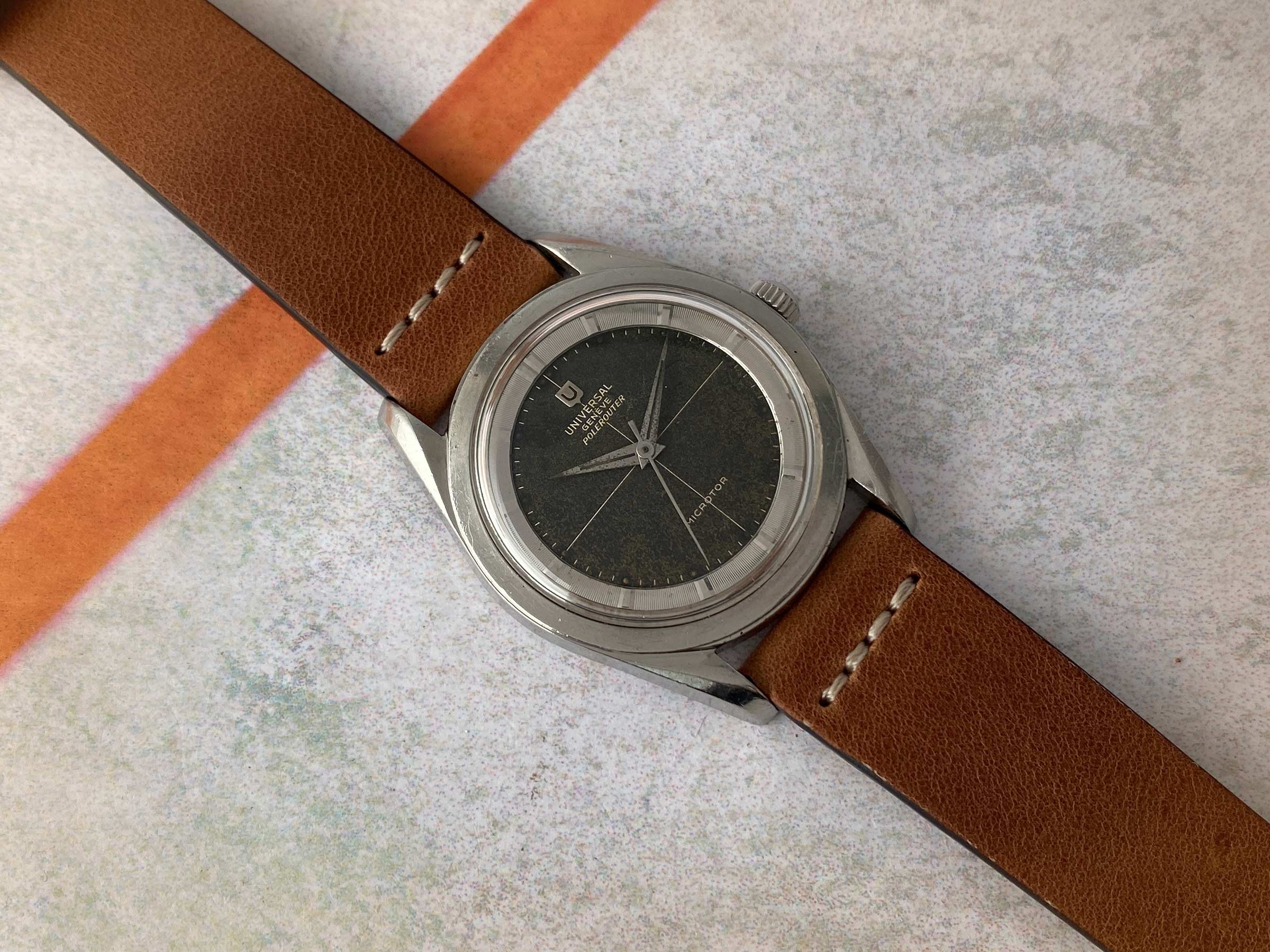 UNIVERSAL GENEVE POLEROUTER 1957 Ref. 20360-1 Vintage swiss automatic watch 28 JEWELS Cal. 215 MICROTOR *** TROPICALIZED ***