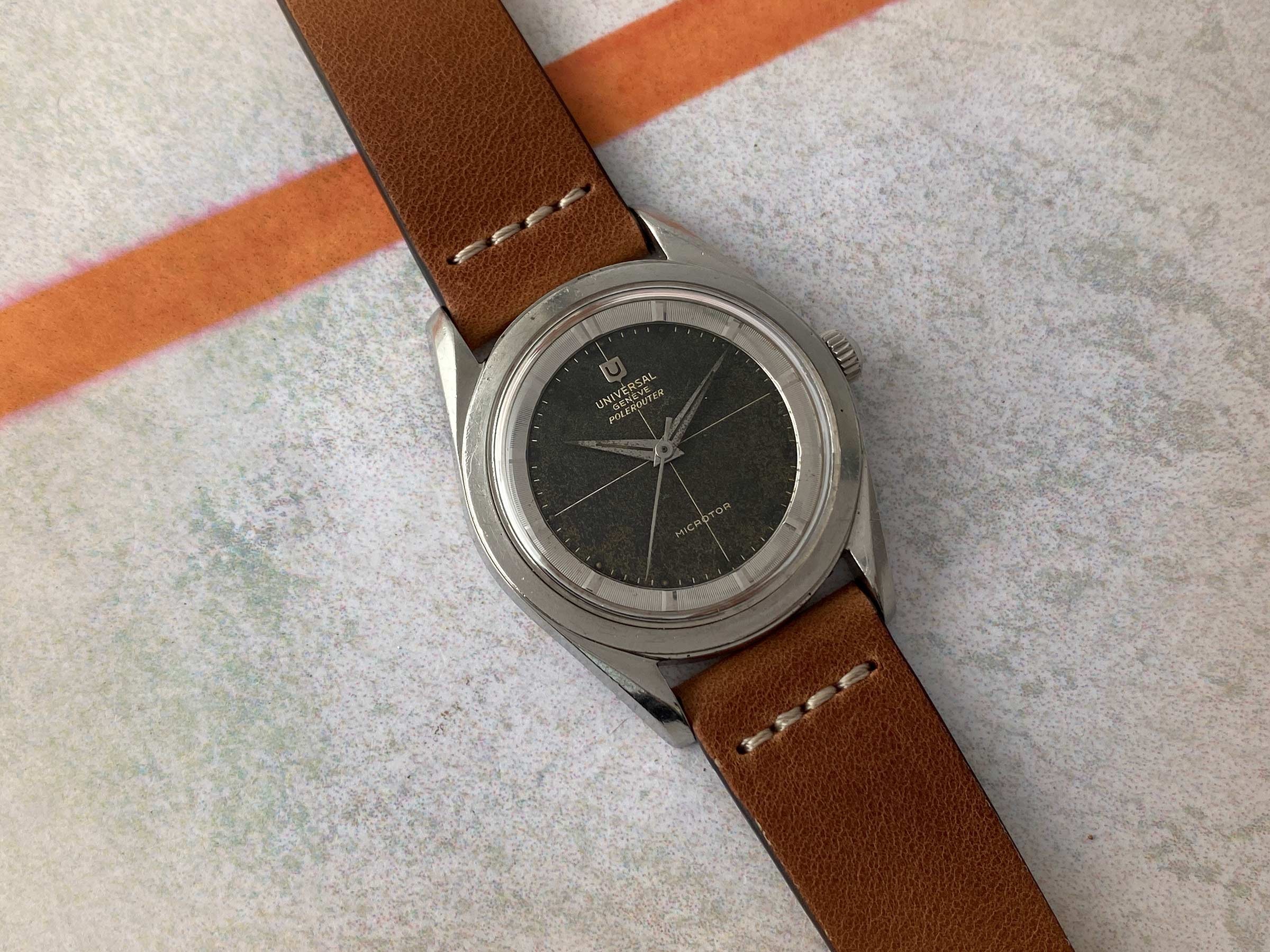 UNIVERSAL GENEVE POLEROUTER 1957 Ref. 20360-1 Vintage swiss automatic watch 28 JEWELS Cal. 215 MICROTOR *** TROPICALIZED ***