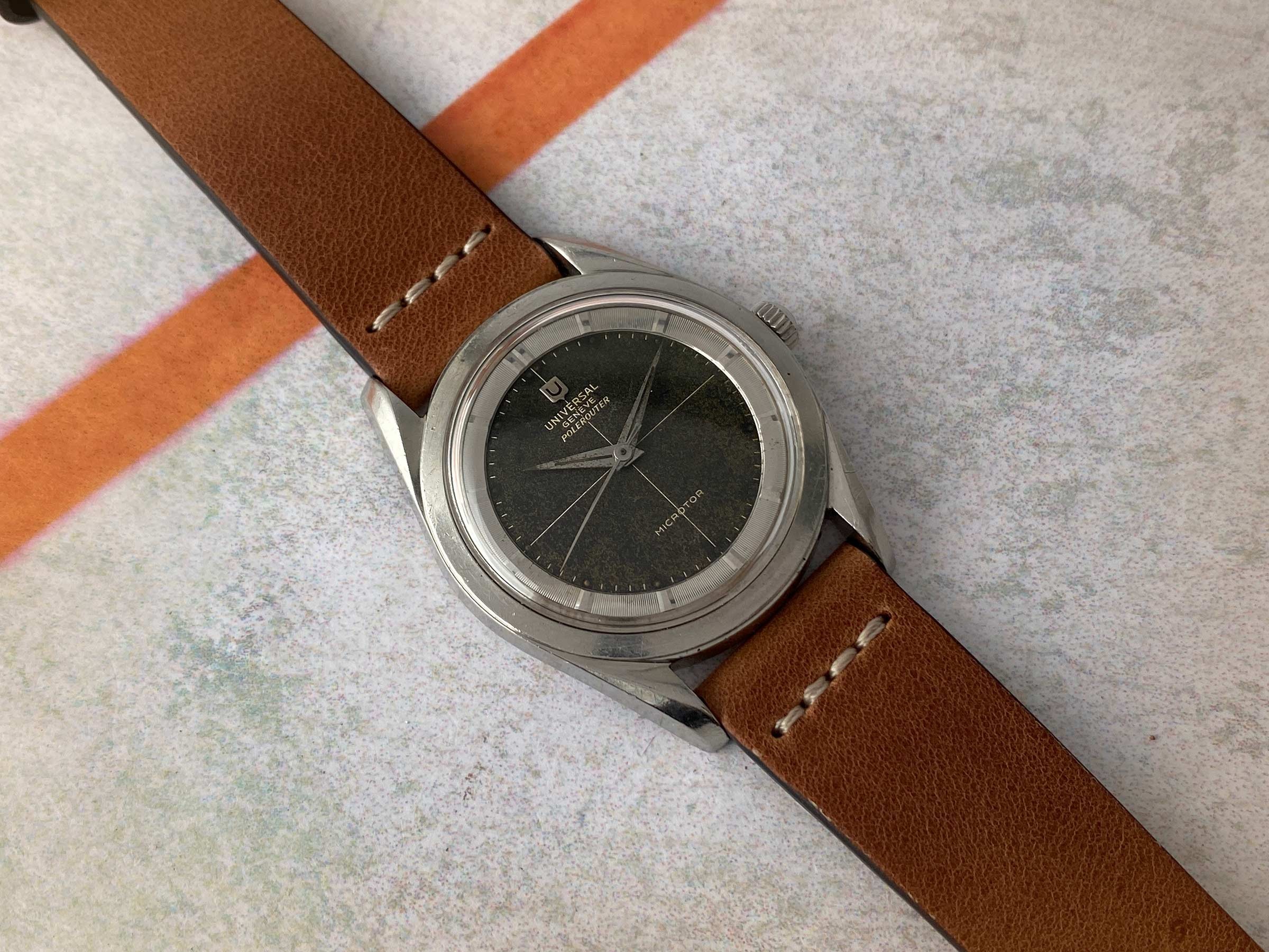 UNIVERSAL GENEVE POLEROUTER 1957 Ref. 20360-1 Vintage swiss automatic watch 28 JEWELS Cal. 215 MICROTOR *** TROPICALIZED ***