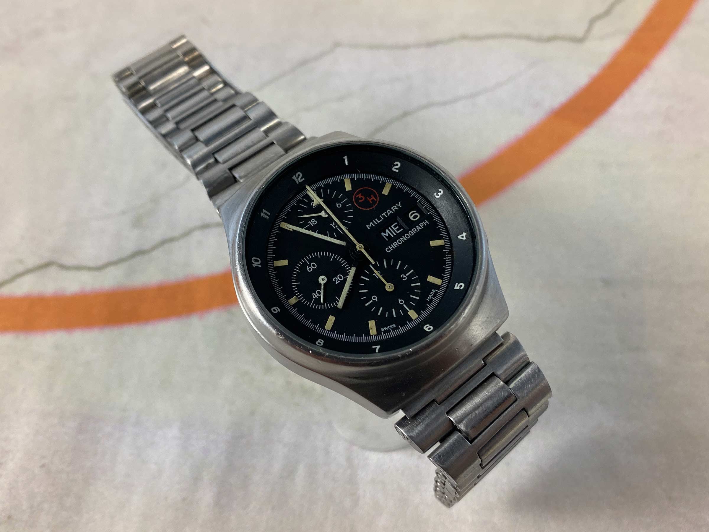 ORFINA PORSCHE DESIGN Reloj cronógrafo suizo antiguo automático Cal. Lemania 5100 Ref. 7177 OVERSIZE *** MILITARY ***