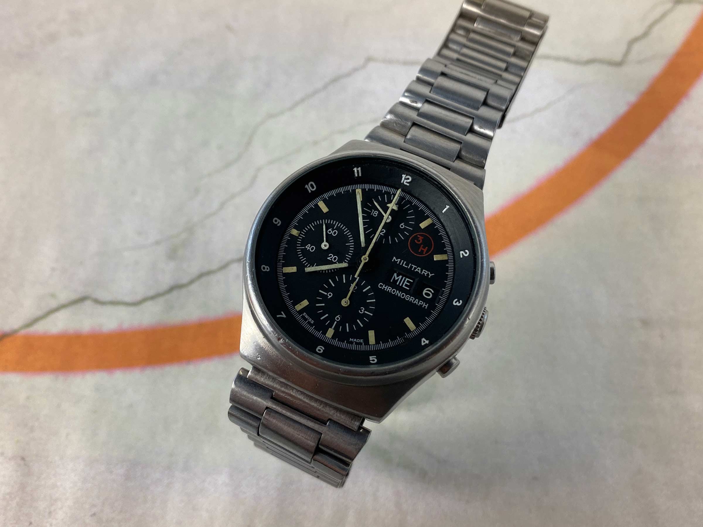 ORFINA PORSCHE DESIGN Reloj cronógrafo suizo antiguo automático Cal. Lemania 5100 Ref. 7177 OVERSIZE *** MILITARY ***