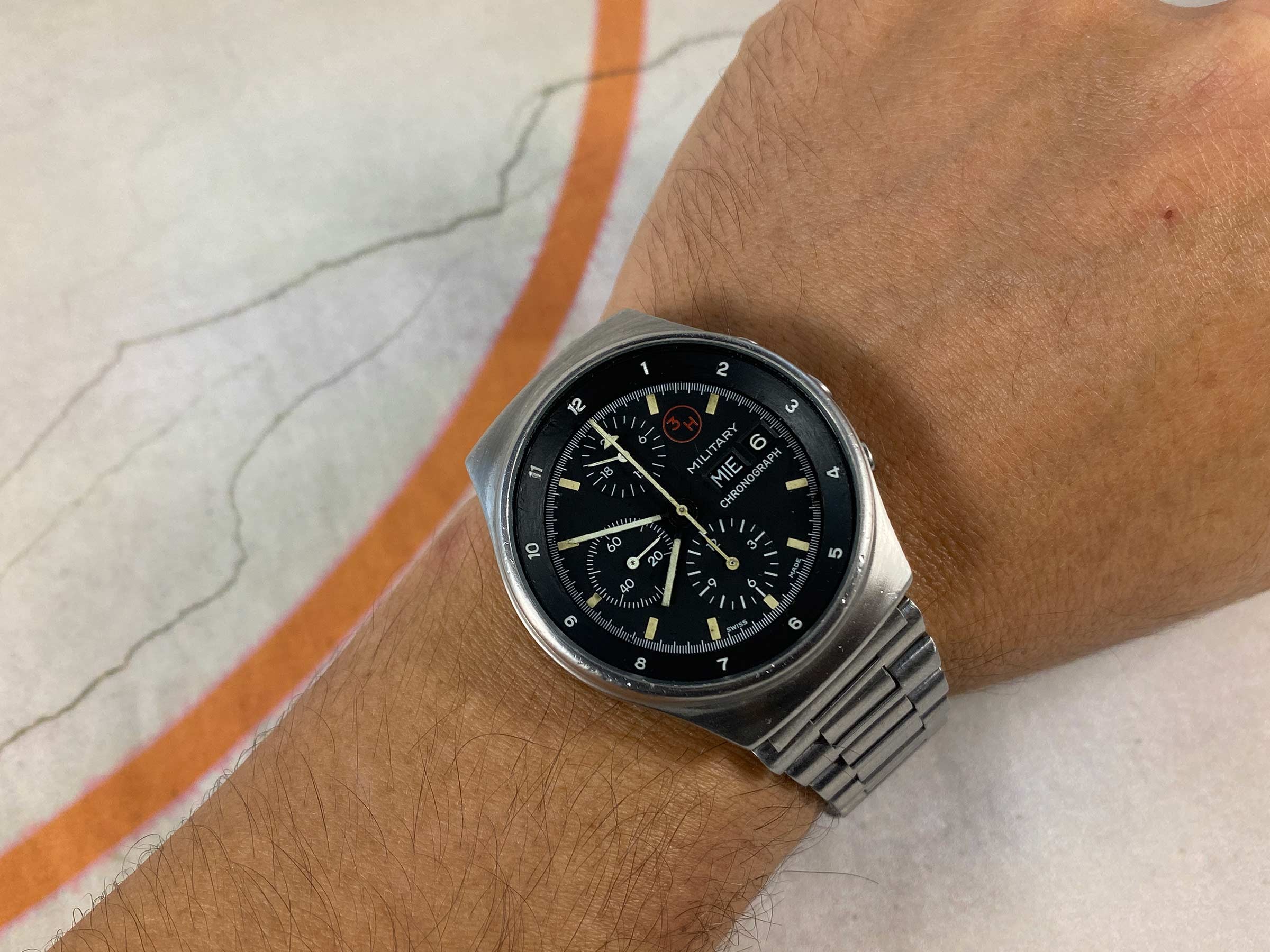 ORFINA PORSCHE DESIGN Reloj cronógrafo suizo antiguo automático Cal. Lemania 5100 Ref. 7177 OVERSIZE *** MILITARY ***