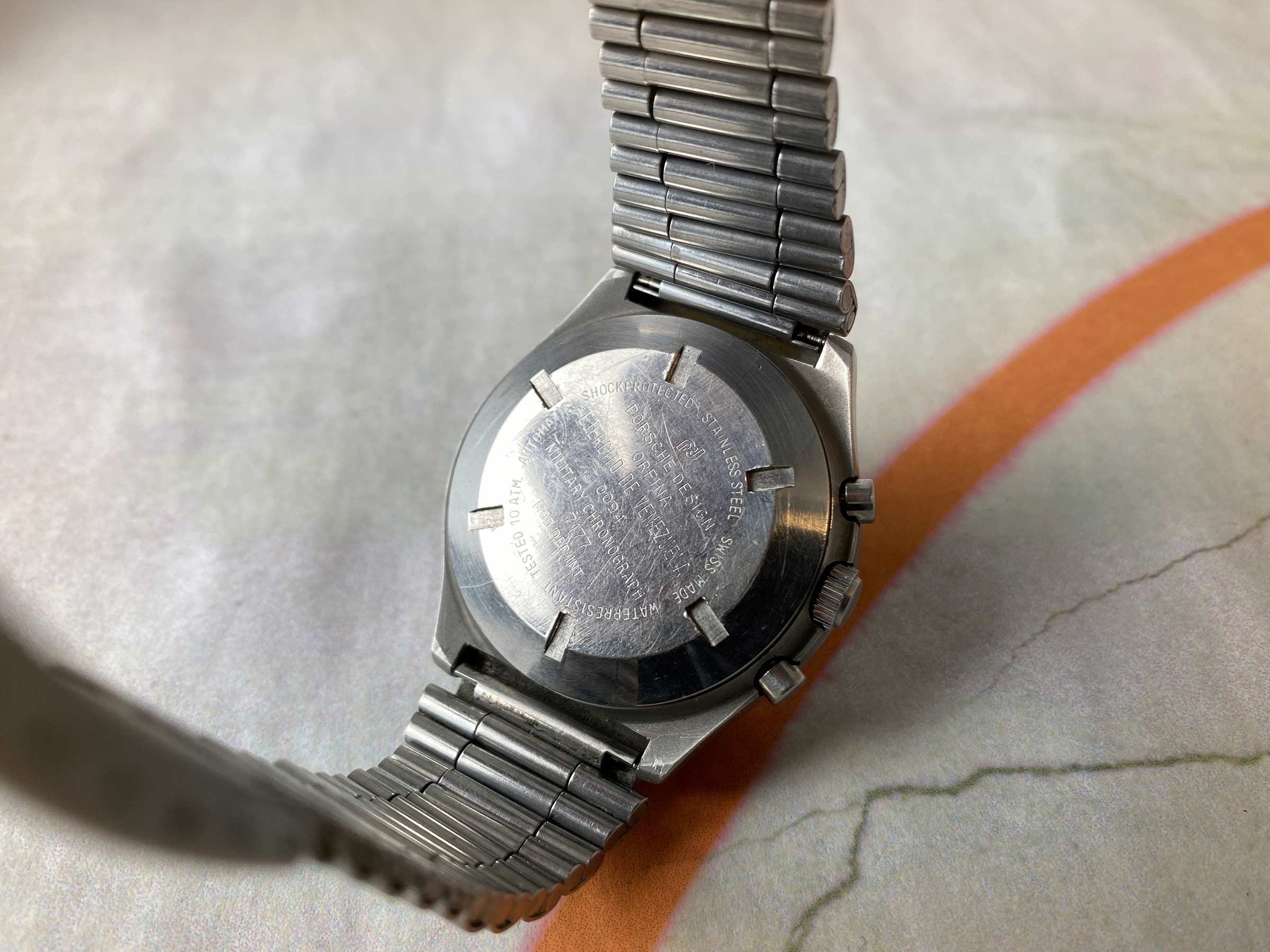 ORFINA PORSCHE DESIGN Reloj cronógrafo suizo antiguo automático Cal. Lemania 5100 Ref. 7177 OVERSIZE *** MILITARY ***