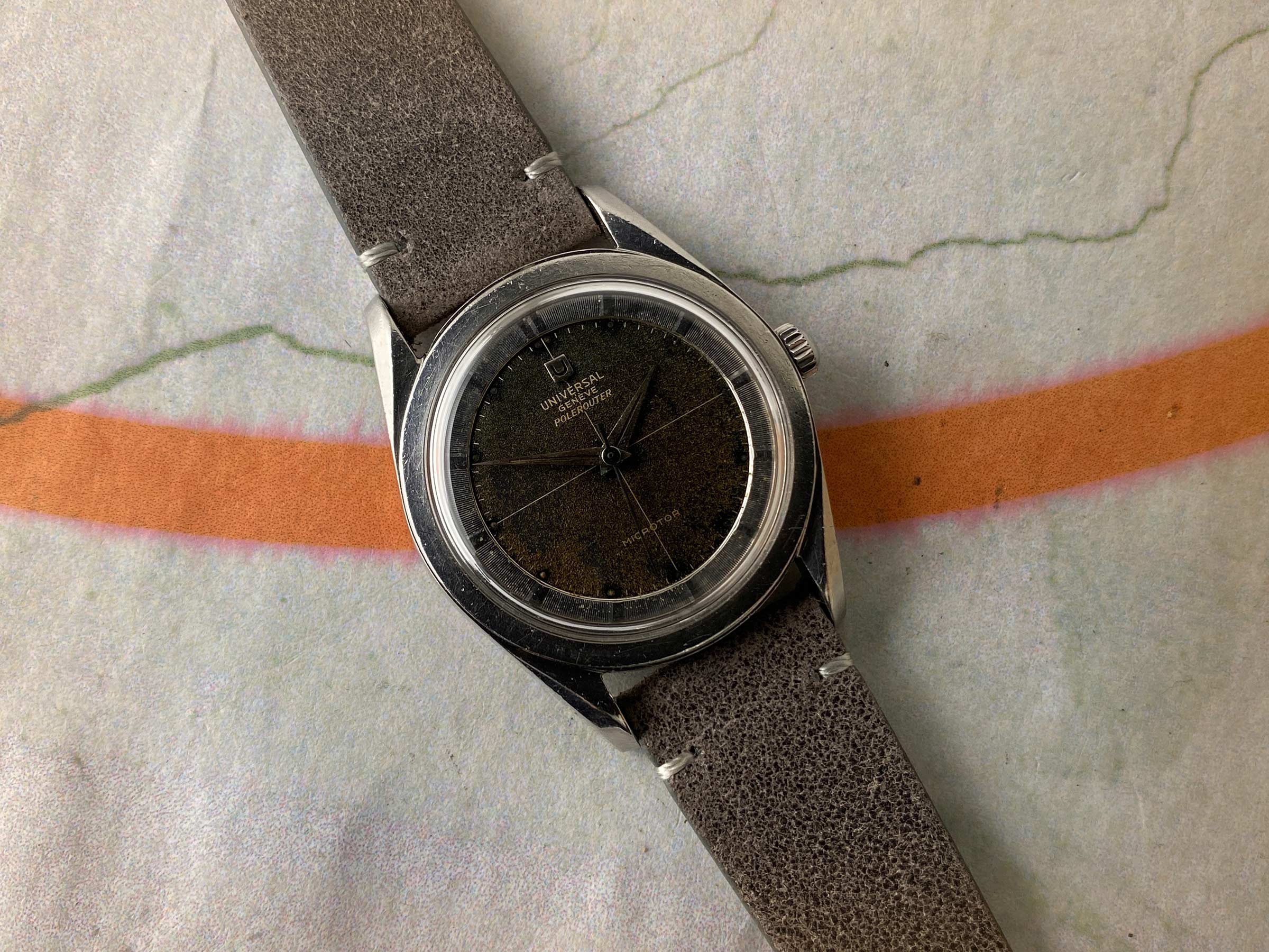 UNIVERSAL GENEVE POLEROUTER 1957 Ref. 20360-1 Reloj suizo vintage automático 28 JEWELS Cal. 215 MICROTOR *** TROPICALIZADO ***
