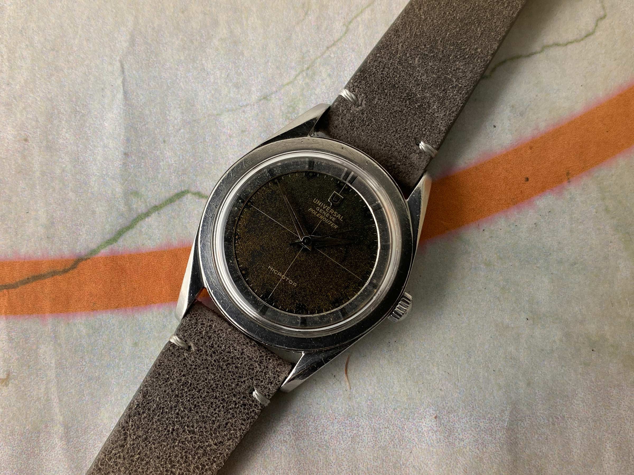 UNIVERSAL GENEVE POLEROUTER 1957 Ref. 20360-1 Reloj suizo vintage automático 28 JEWELS Cal. 215 MICROTOR *** TROPICALIZADO ***