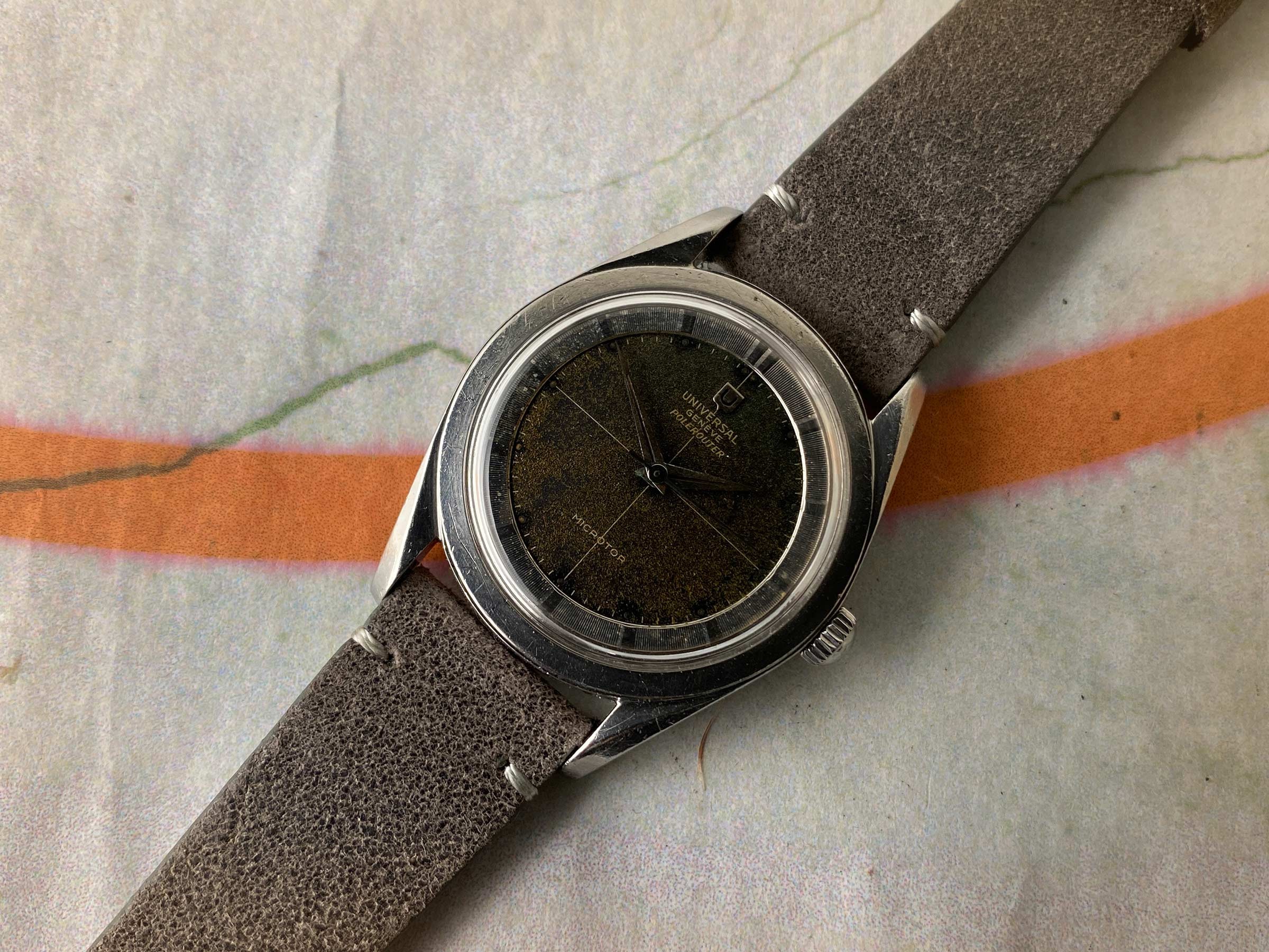 UNIVERSAL GENEVE POLEROUTER 1957 Ref. 20360-1 Reloj suizo vintage automático 28 JEWELS Cal. 215 MICROTOR *** TROPICALIZADO ***