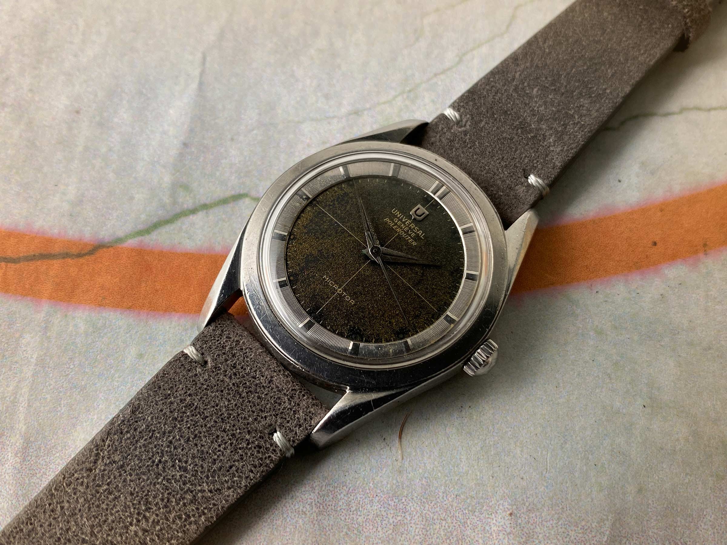 UNIVERSAL GENEVE POLEROUTER 1957 Ref. 20360-1 Reloj suizo vintage automático 28 JEWELS Cal. 215 MICROTOR *** TROPICALIZADO ***