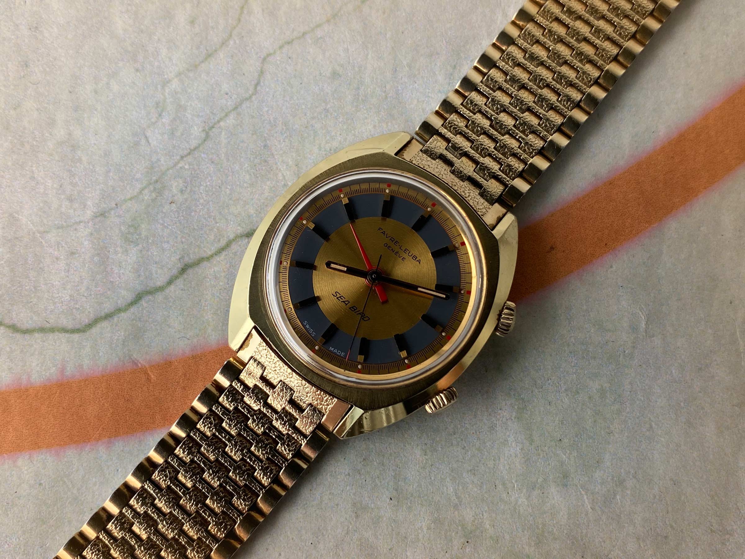 FAVRE LEUBA GENEVE SEA BIRD Vintage swiss hand wind ALARM watch Cal. AS 1475 *** ALL ORIGINAL ***