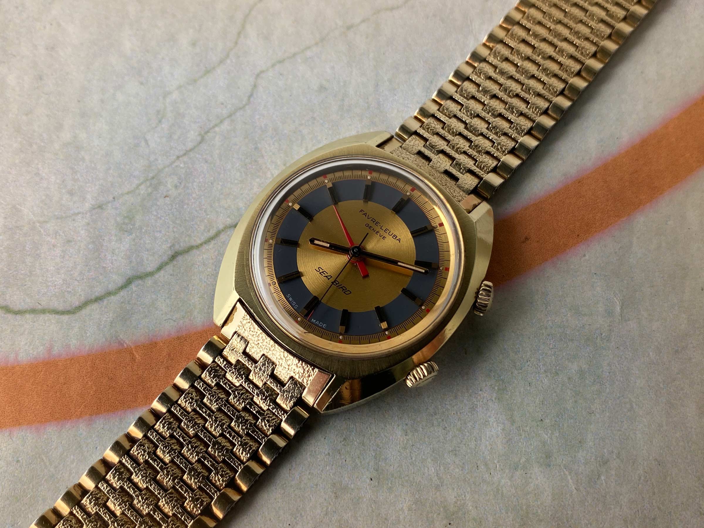 FAVRE LEUBA GENEVE SEA BIRD Vintage swiss hand wind ALARM watch Cal. AS 1475 *** ALL ORIGINAL ***