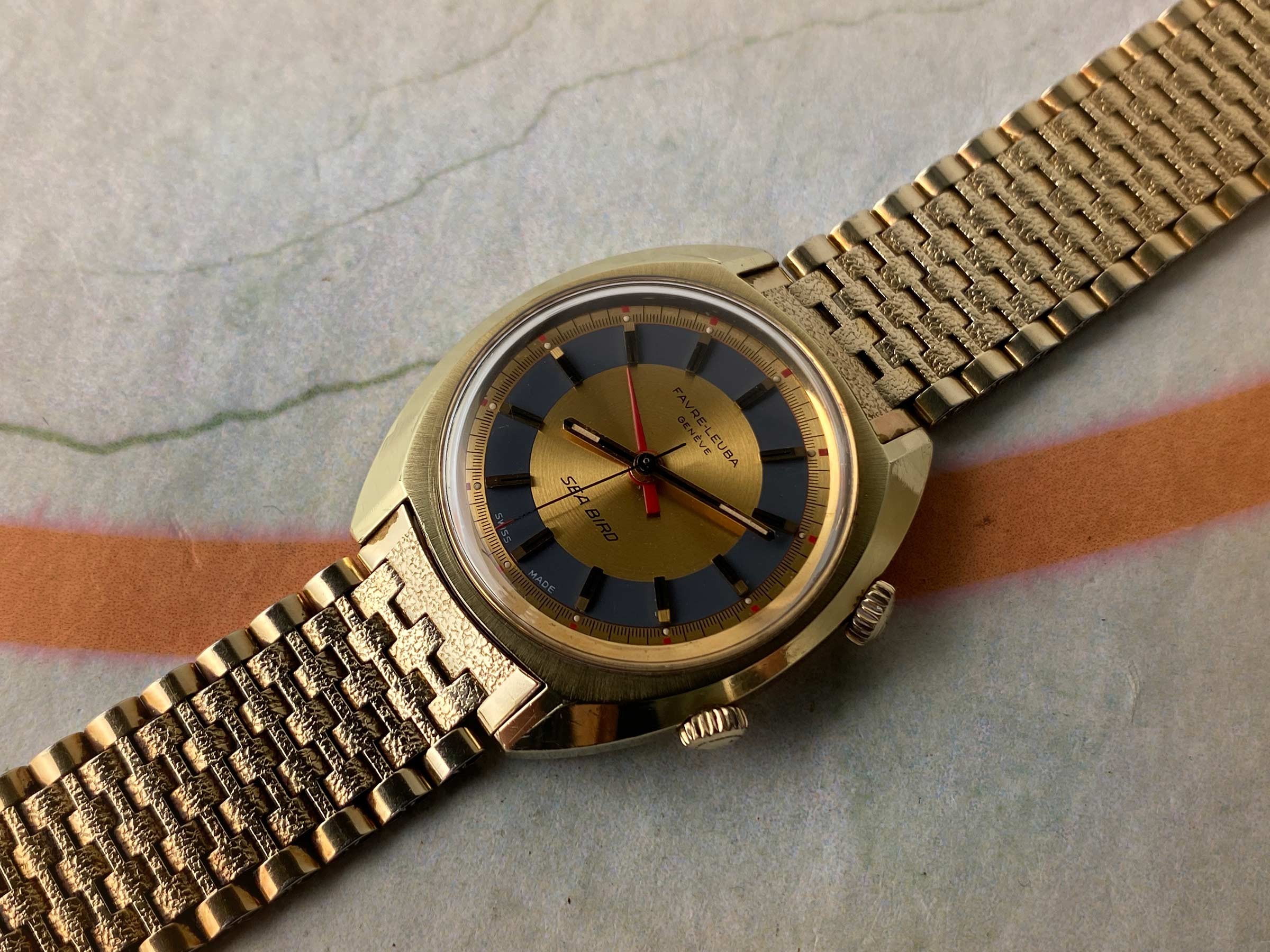 FAVRE LEUBA GENEVE SEA BIRD Vintage swiss hand wind ALARM watch Cal. AS 1475 *** ALL ORIGINAL ***