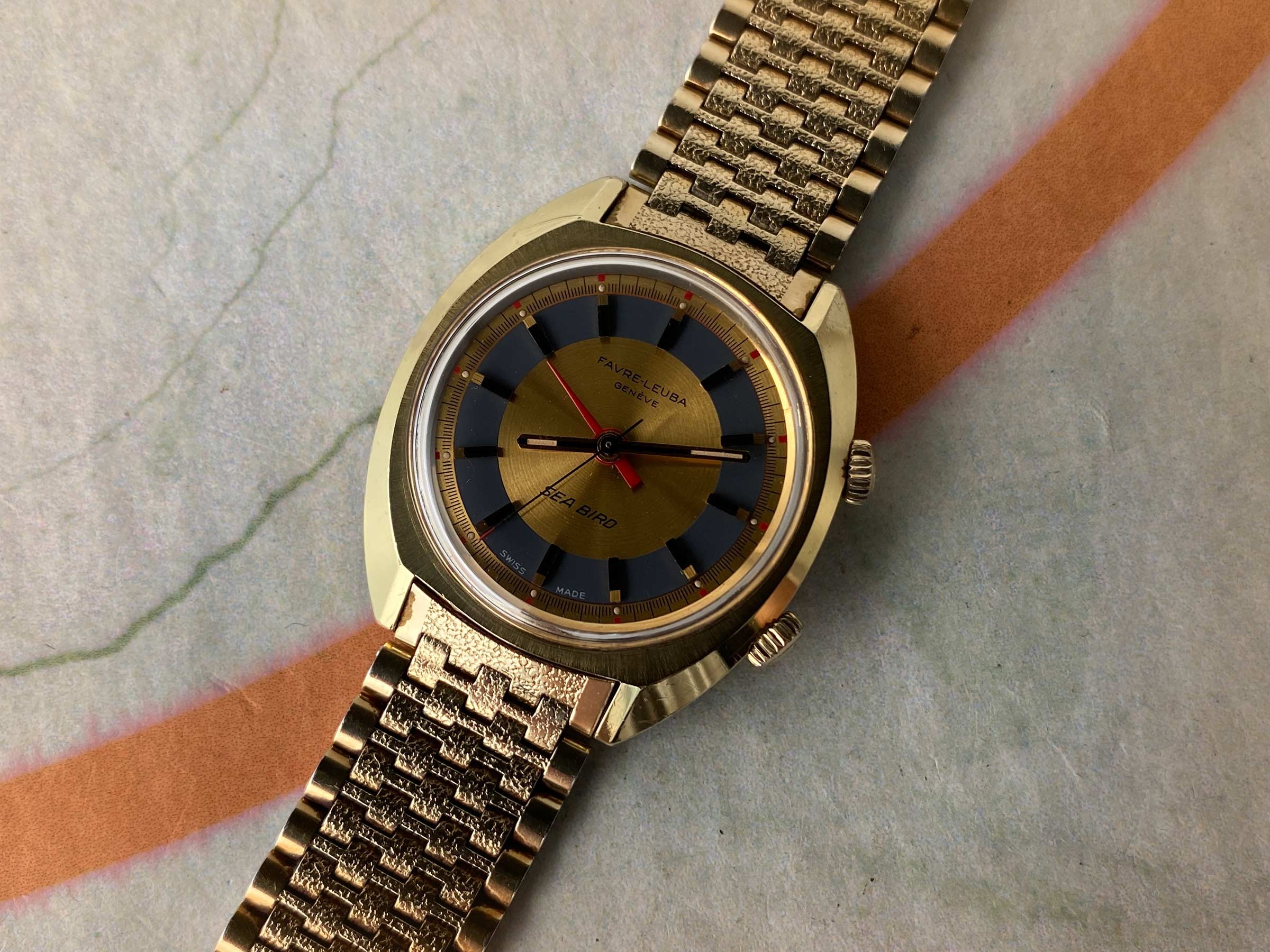 FAVRE LEUBA GENEVE SEA BIRD Vintage swiss hand wind ALARM watch Cal. AS 1475 *** ALL ORIGINAL ***