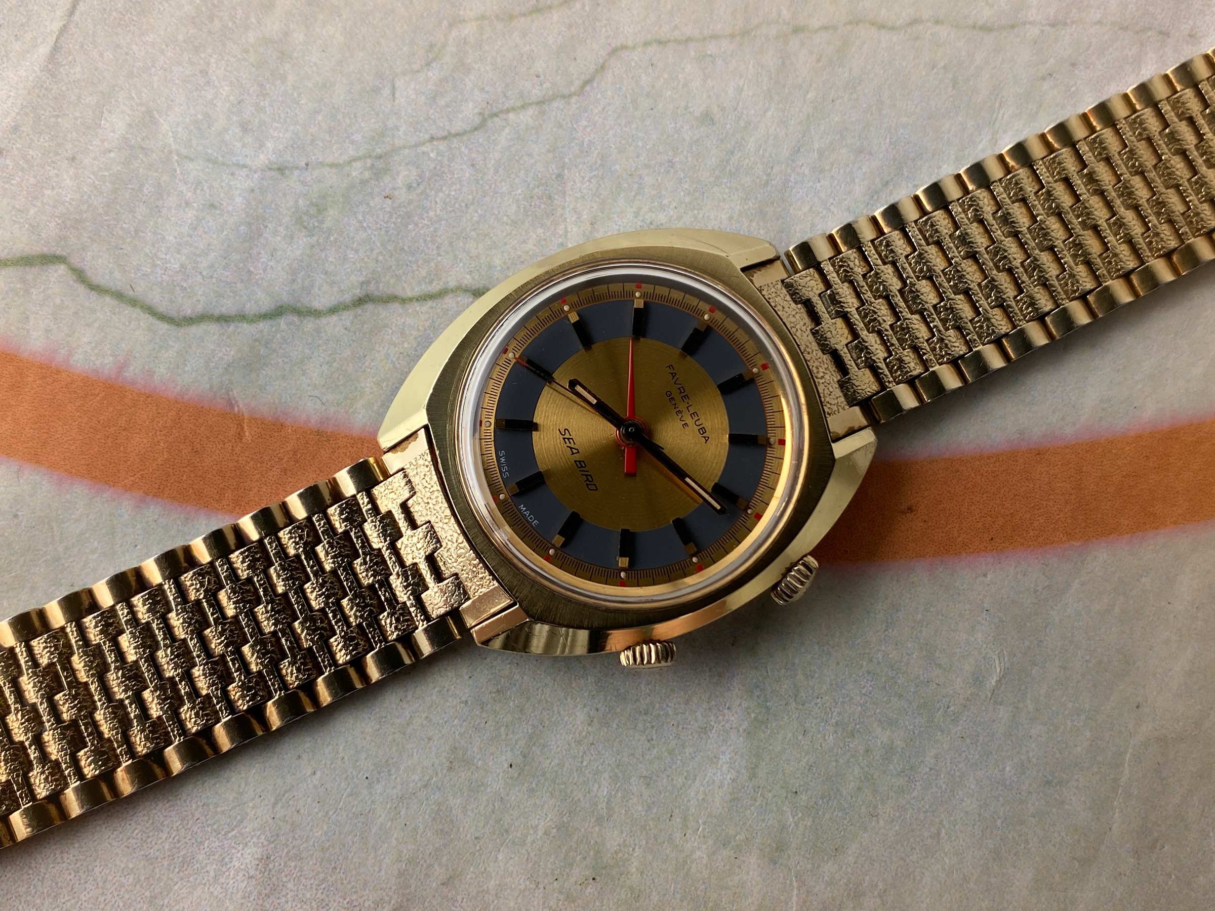 FAVRE LEUBA GENEVE SEA BIRD Vintage swiss hand wind ALARM watch Cal. AS 1475 *** ALL ORIGINAL ***