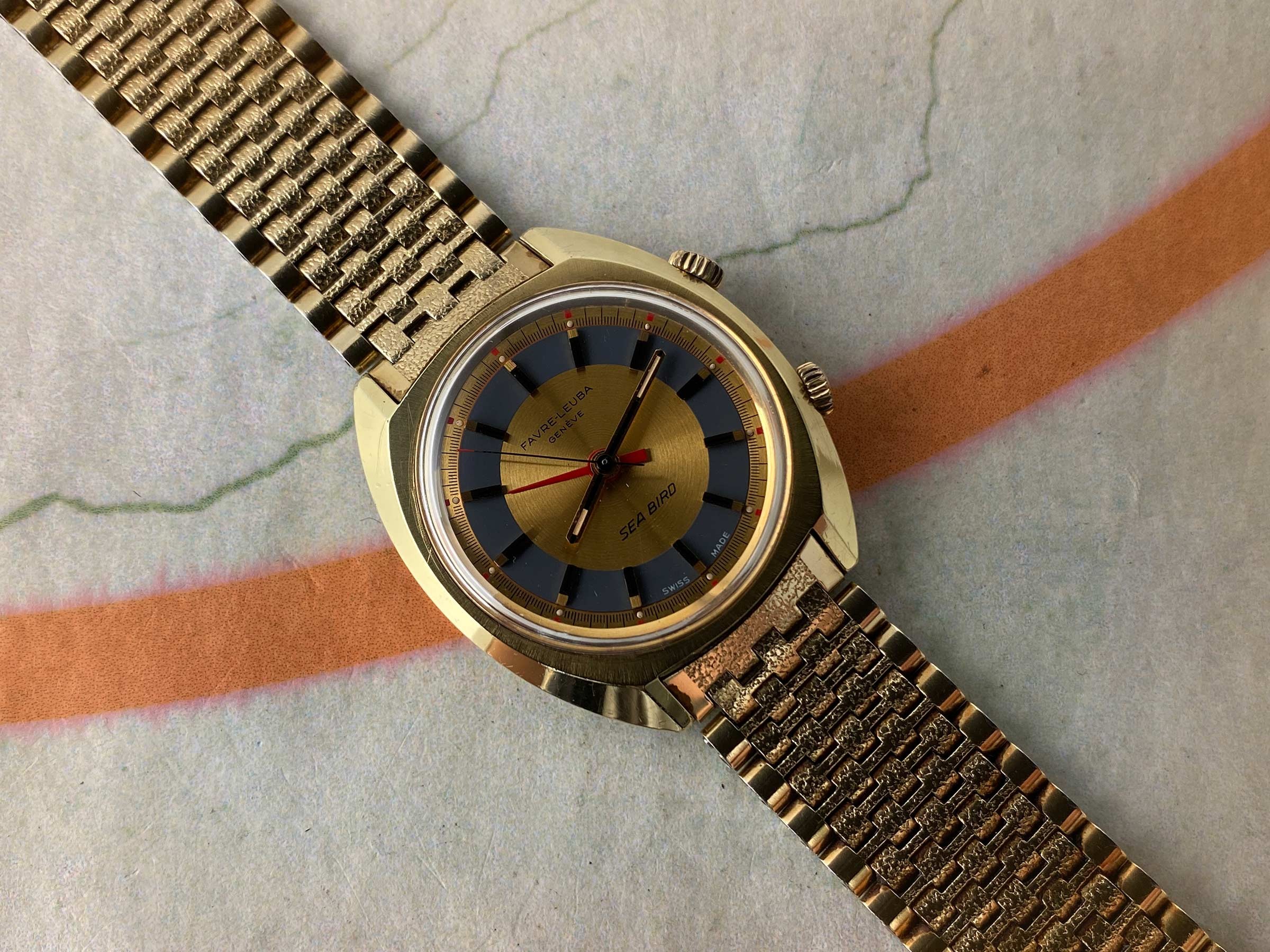 FAVRE LEUBA GENEVE SEA BIRD Vintage swiss hand wind ALARM watch Cal. AS 1475 *** ALL ORIGINAL ***