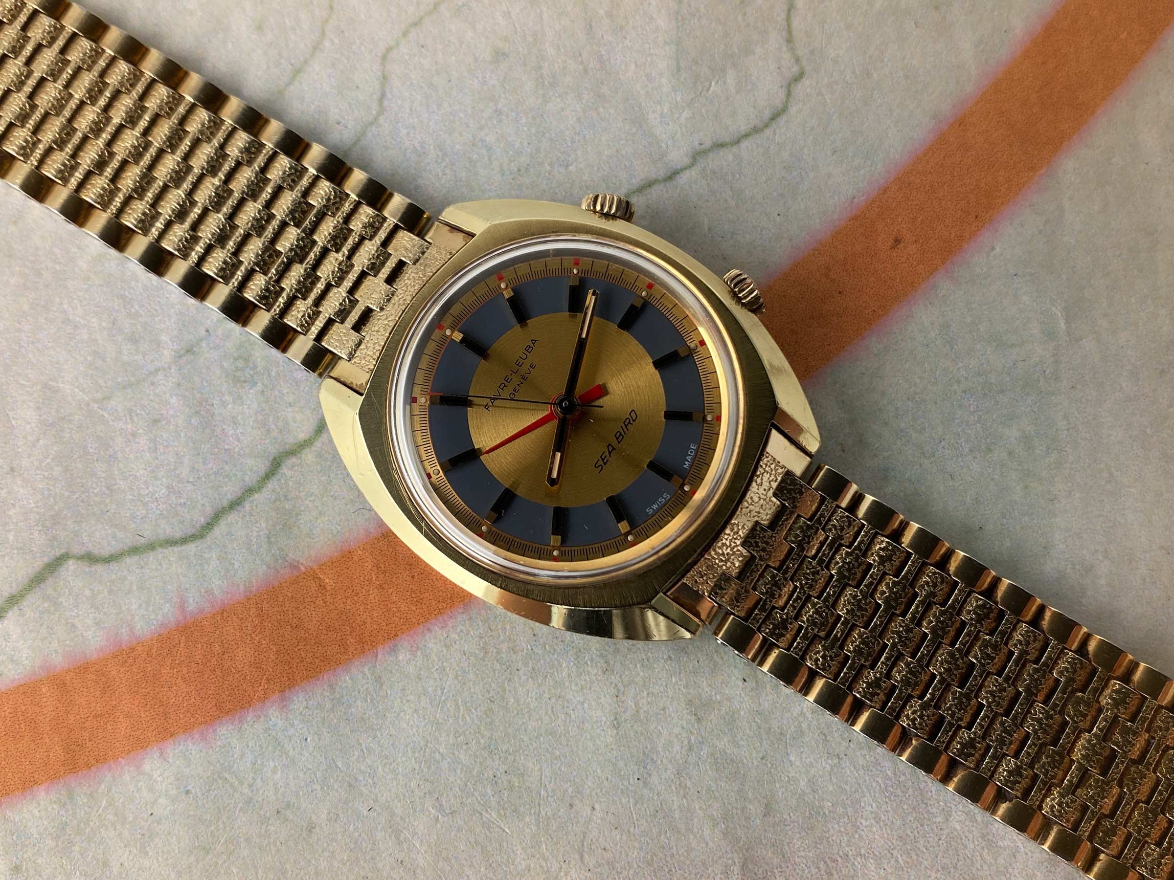 FAVRE LEUBA GENEVE SEA BIRD Vintage swiss hand wind ALARM watch Cal. AS 1475 *** ALL ORIGINAL ***