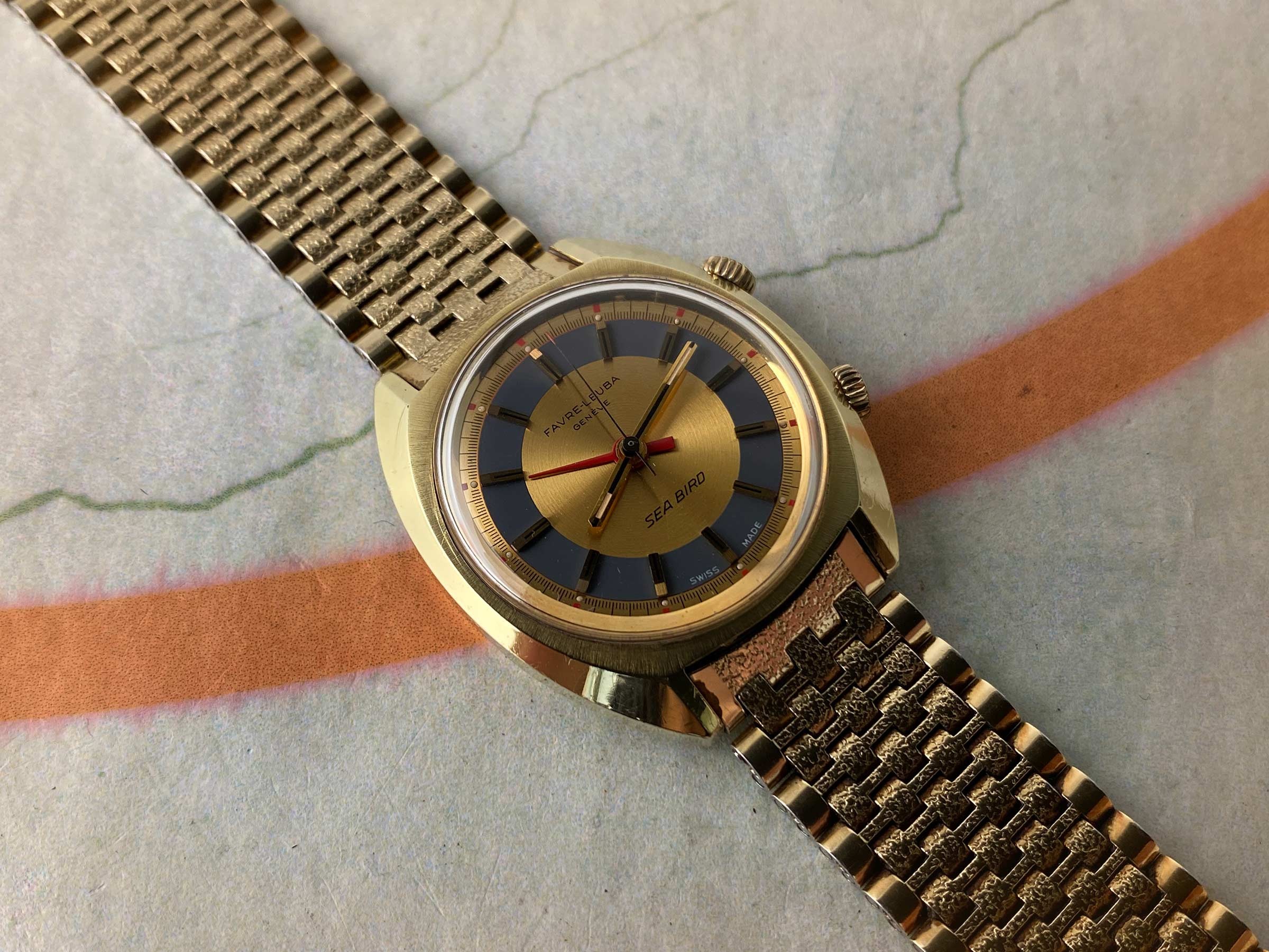 FAVRE LEUBA GENEVE SEA BIRD Vintage swiss hand wind ALARM watch Cal. AS 1475 *** ALL ORIGINAL ***