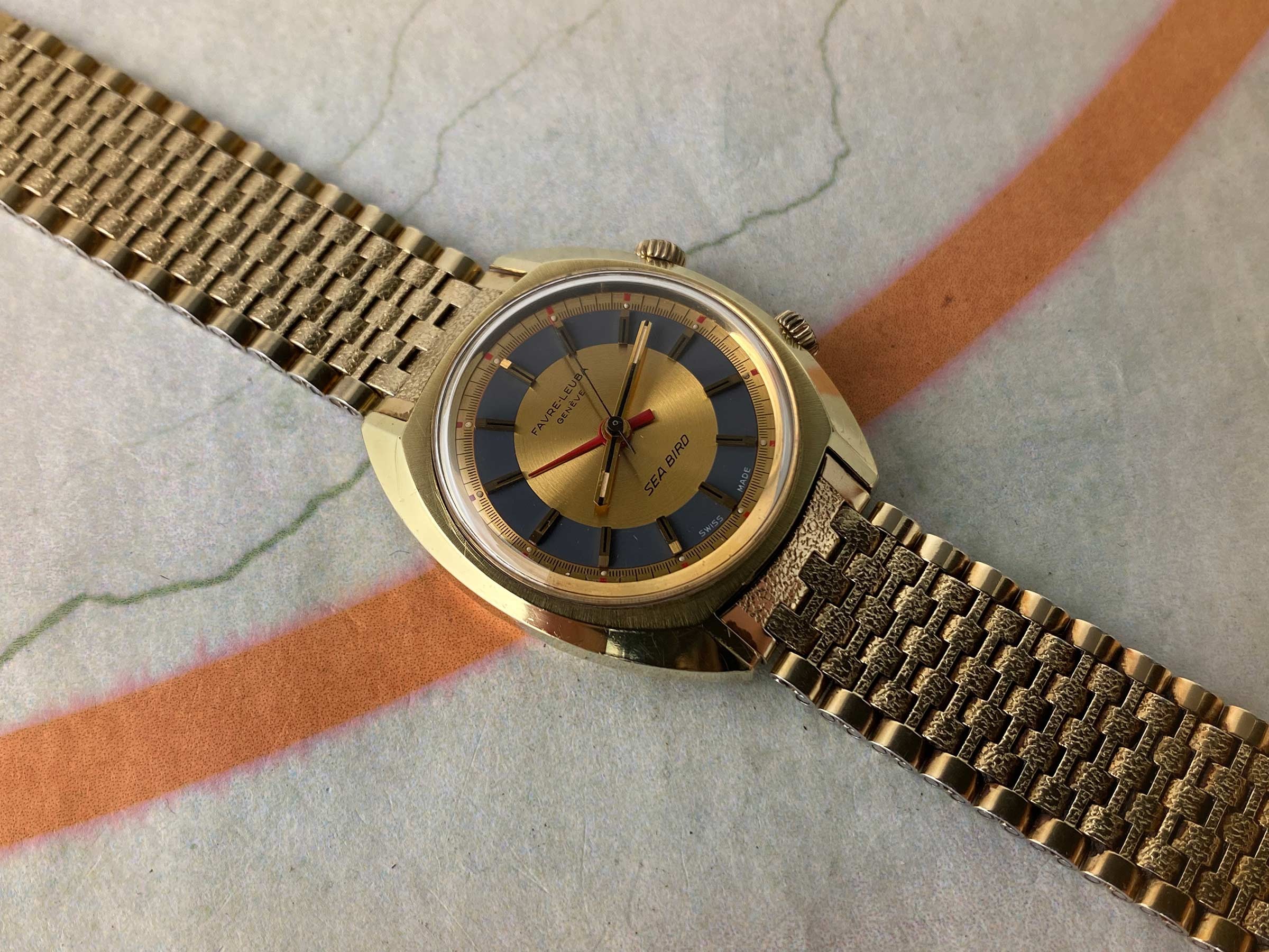 FAVRE LEUBA GENEVE SEA BIRD Vintage swiss hand wind ALARM watch Cal. AS 1475 *** ALL ORIGINAL ***