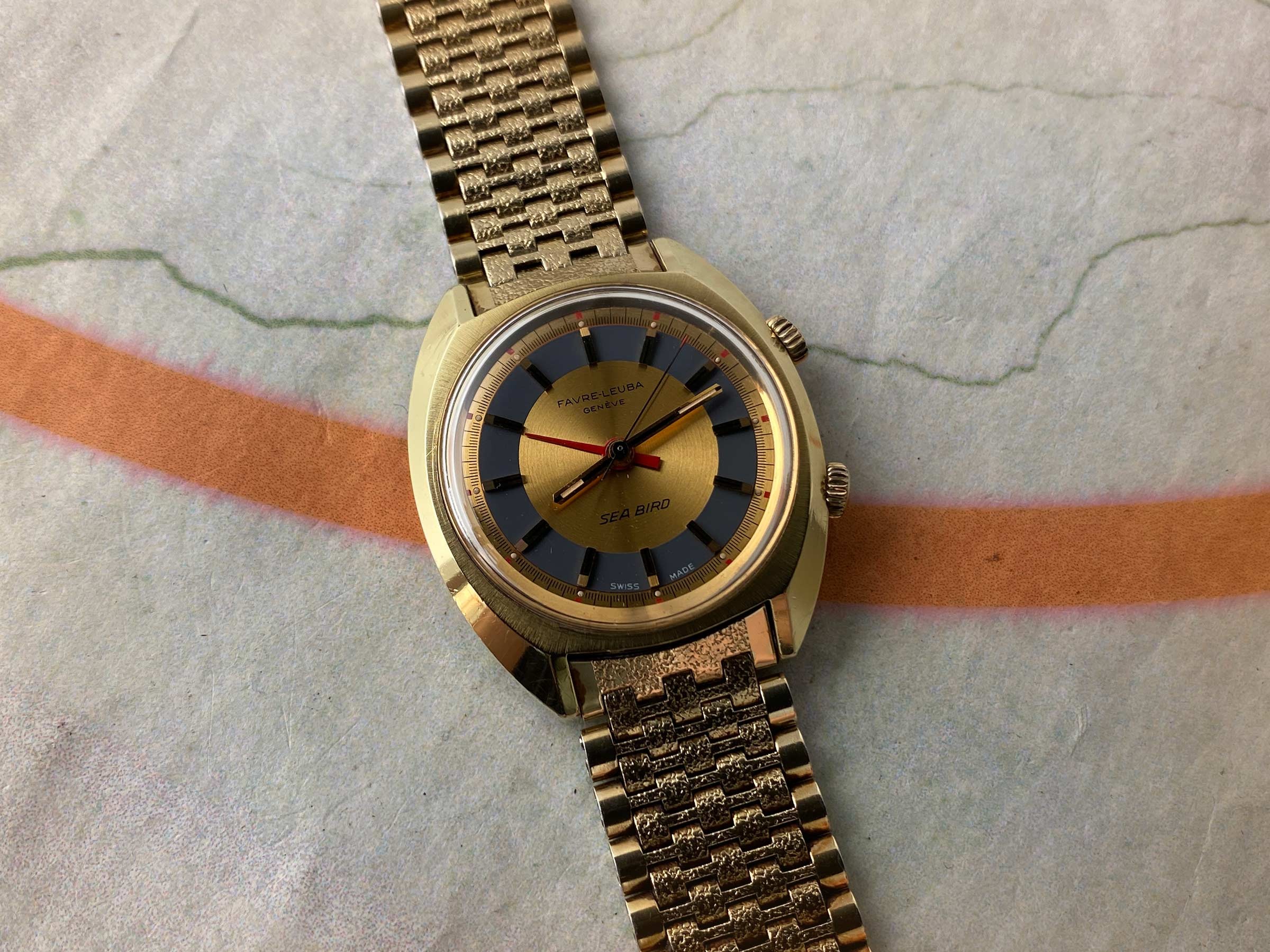 FAVRE LEUBA GENEVE SEA BIRD Vintage swiss hand wind ALARM watch Cal. AS 1475 *** ALL ORIGINAL ***