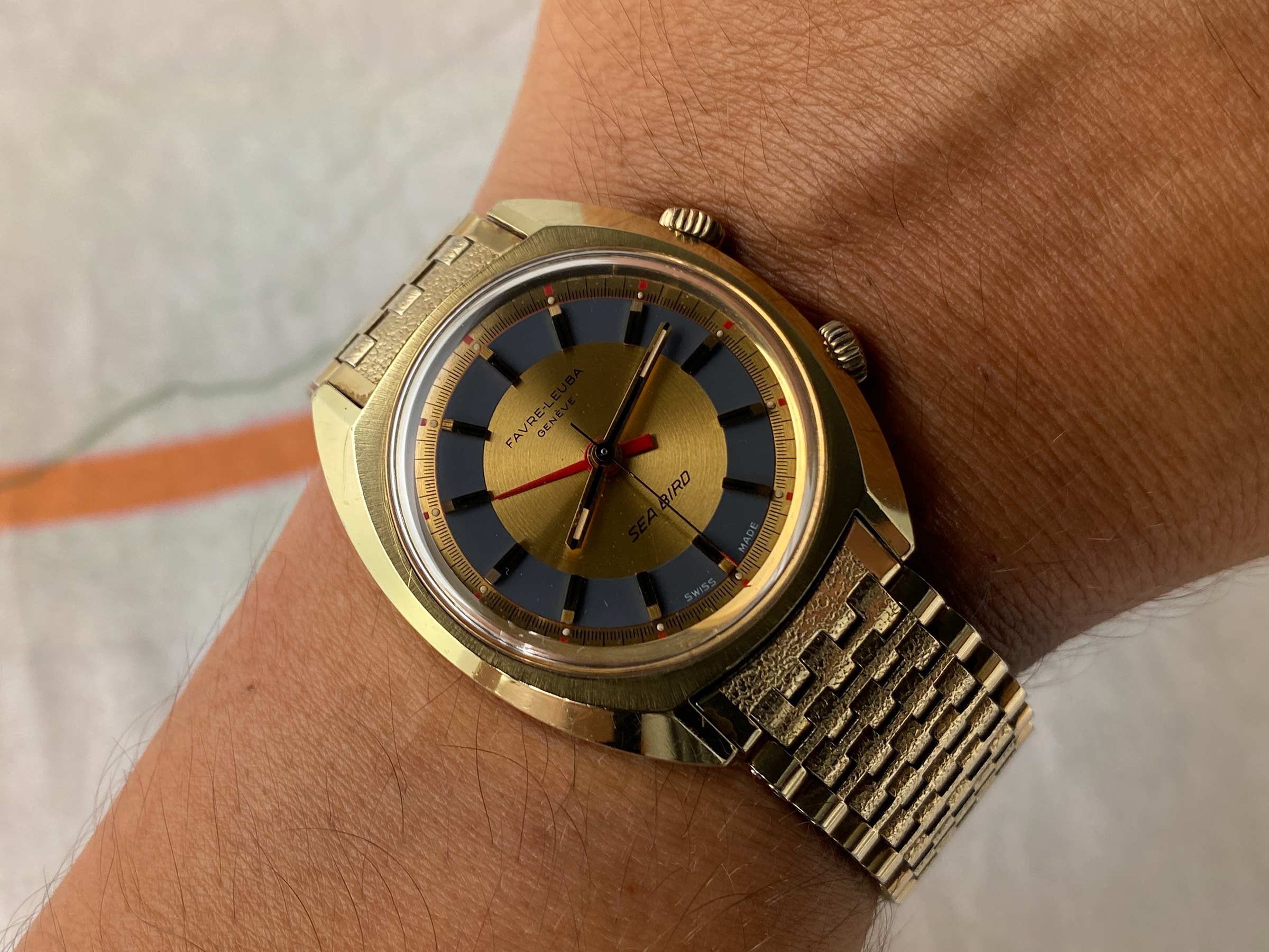 FAVRE LEUBA GENEVE SEA BIRD Vintage swiss hand wind ALARM watch Cal. AS 1475 *** ALL ORIGINAL ***