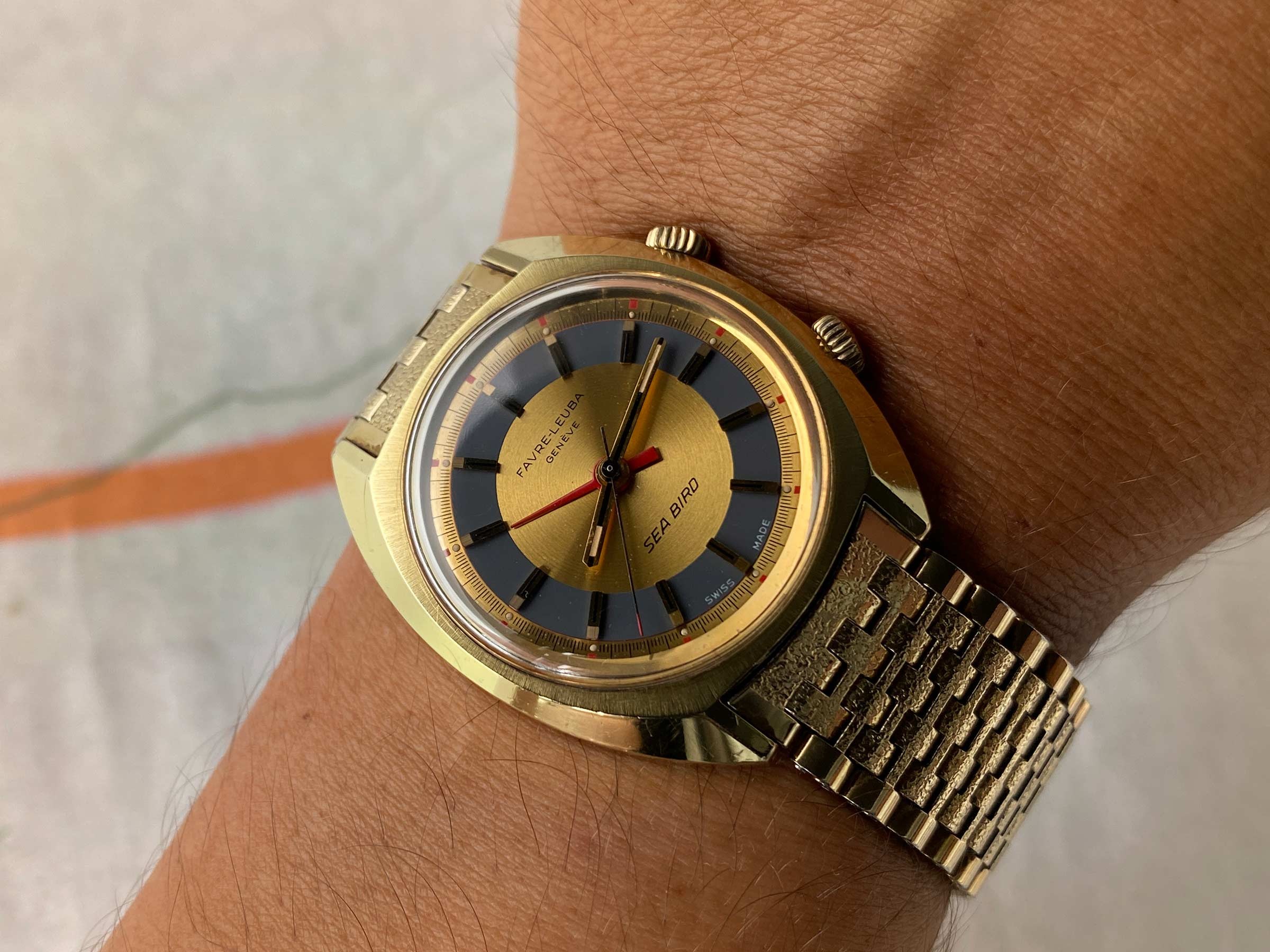 FAVRE LEUBA GENEVE SEA BIRD Vintage swiss hand wind ALARM watch Cal. AS 1475 *** ALL ORIGINAL ***