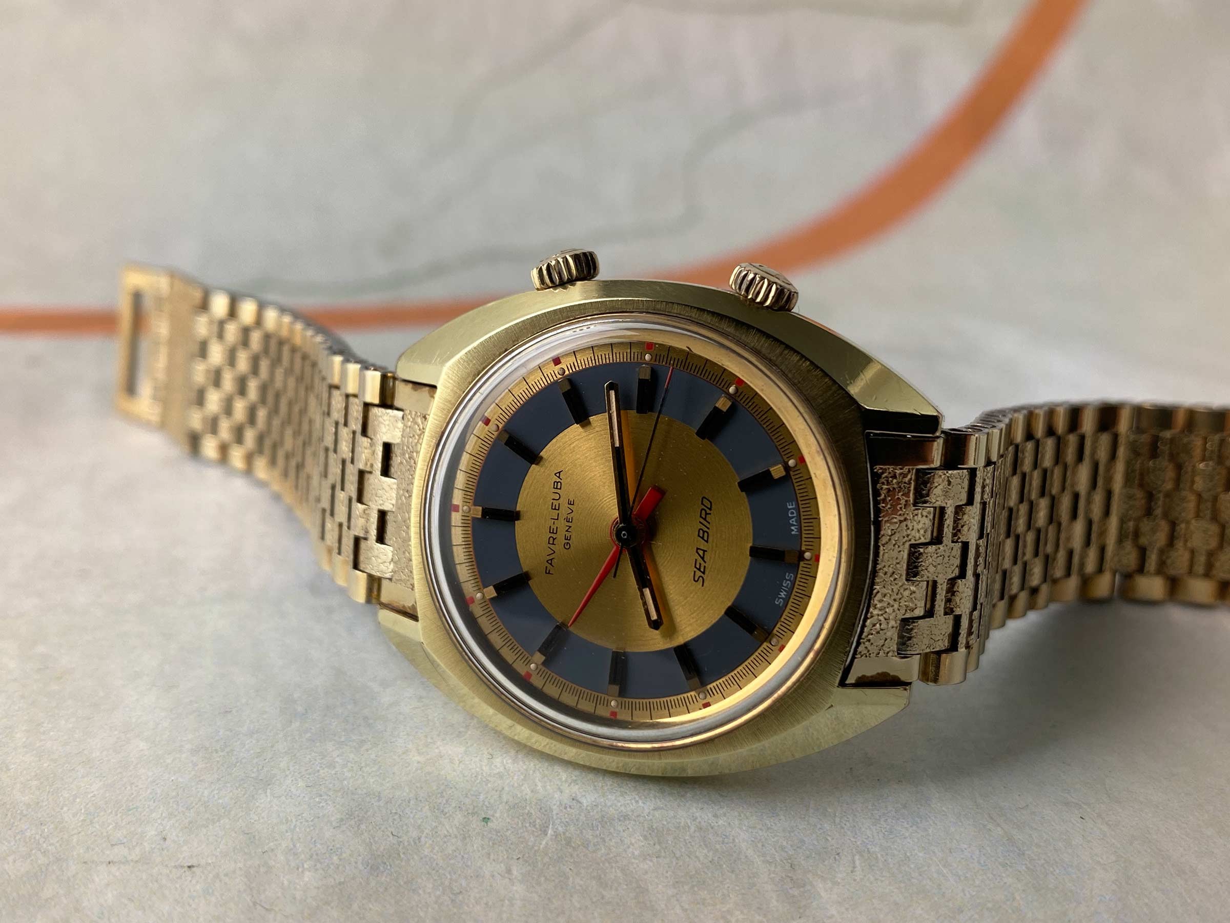 FAVRE LEUBA GENEVE SEA BIRD Vintage swiss hand wind ALARM watch Cal. AS 1475 *** ALL ORIGINAL ***