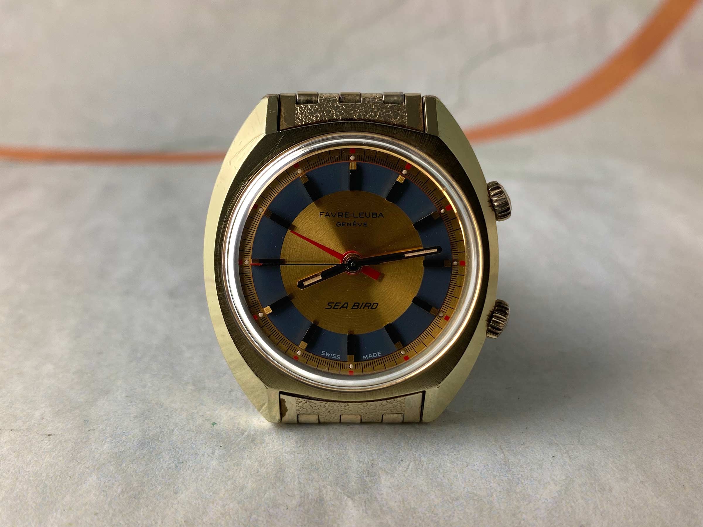 FAVRE LEUBA GENEVE SEA BIRD Vintage swiss hand wind ALARM watch Cal. AS 1475 *** ALL ORIGINAL ***