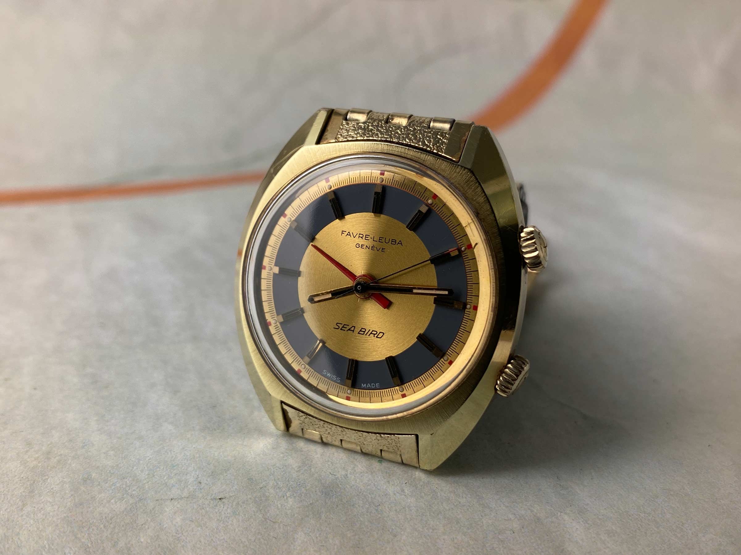FAVRE LEUBA GENEVE SEA BIRD Vintage swiss hand wind ALARM watch Cal. AS 1475 *** ALL ORIGINAL ***